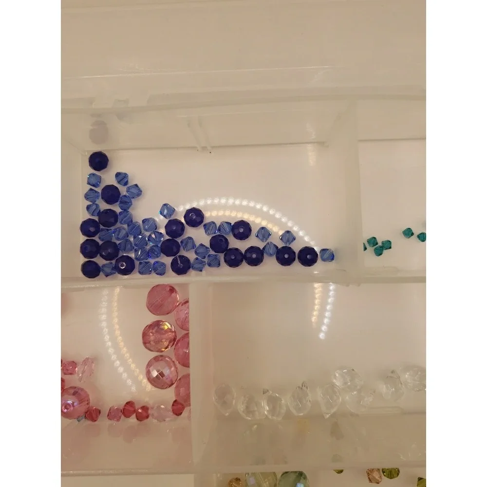 Assorted Jewelry Bead Lot Over 1lb Transparent Faceted Crafting Beads with Case